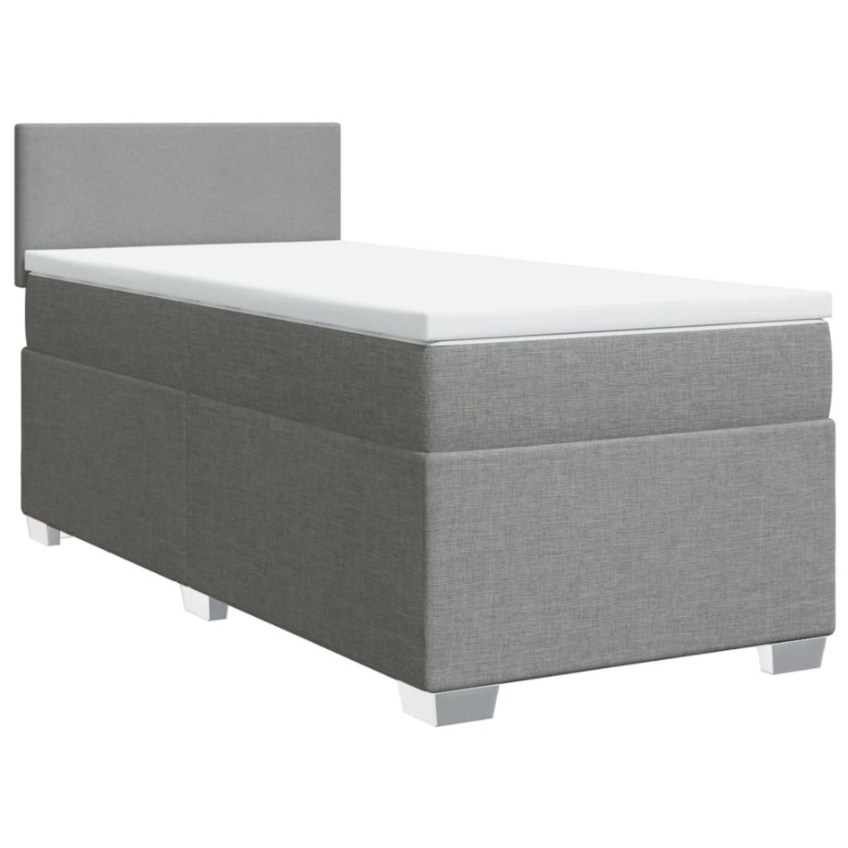 Cama box spring con colchón tela gris claro 90x200