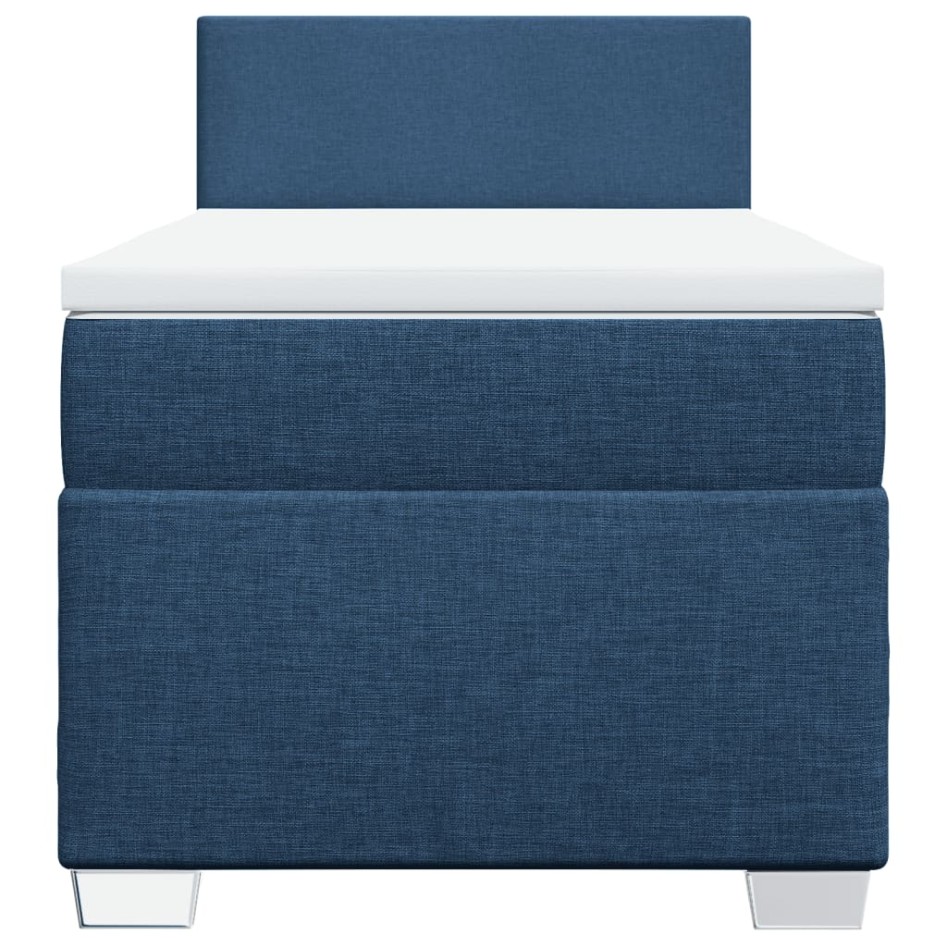 Cama box spring con colchón tela azul 90x200