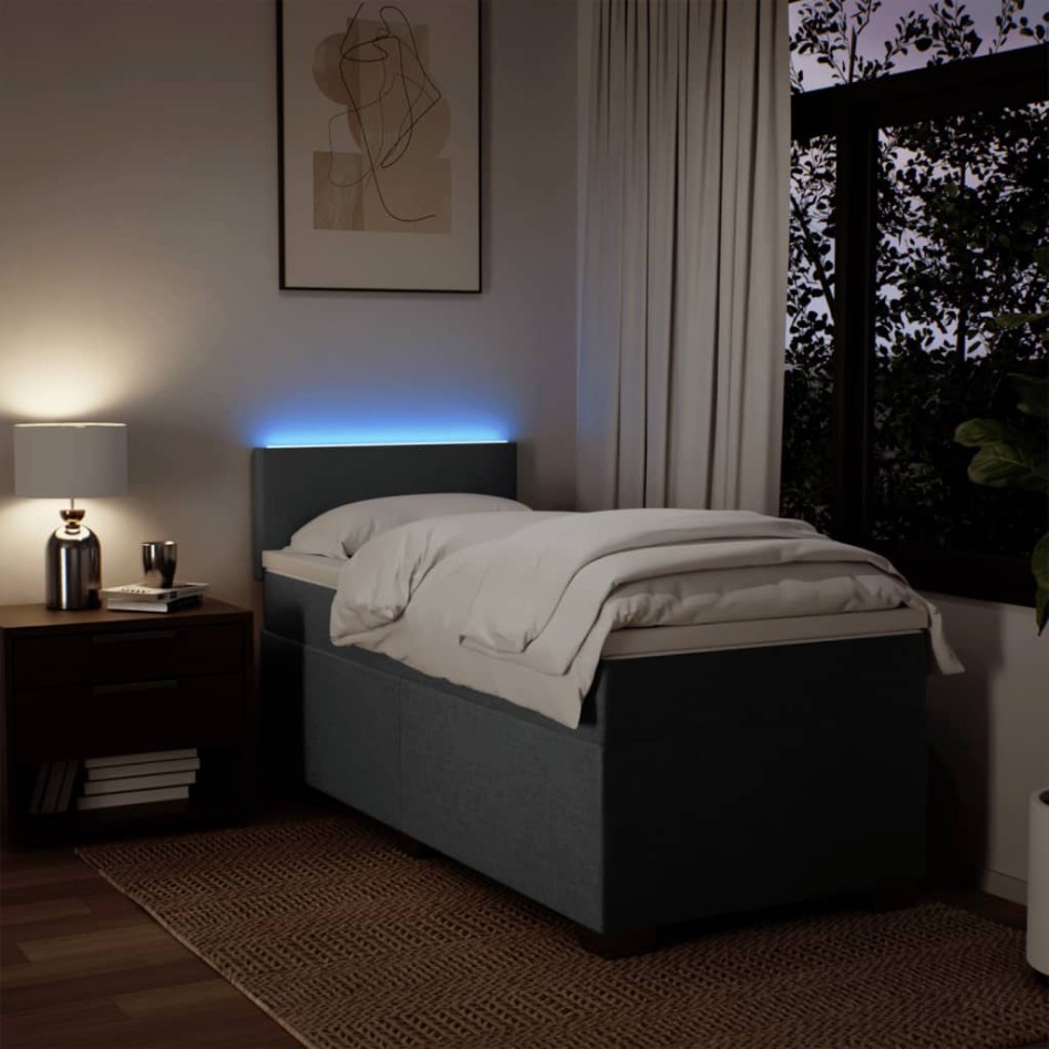 Cama box spring con colchón tela gris oscuro 100x200