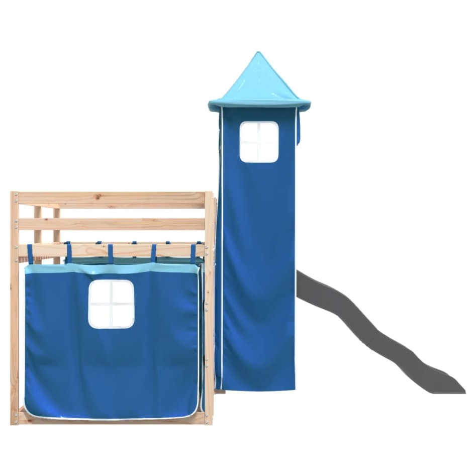Litera con tobogán y cortinas azul 90x200