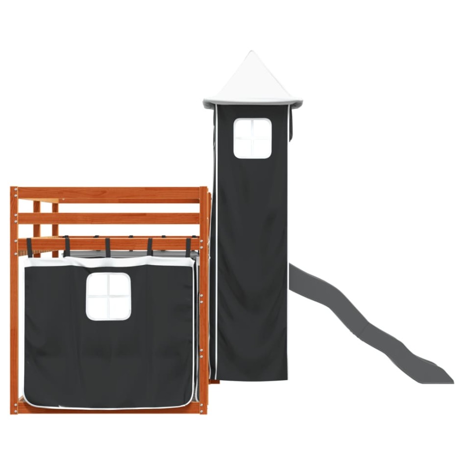 Litera con tobogán y cortinas blanco y negro 90x190