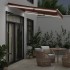 Toldo retráctil manual con luz LED marrón 300x250