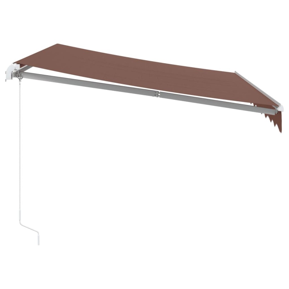Toldo retráctil manual con luz LED marrón 300x250