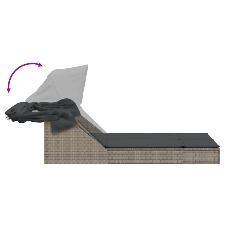 Tumbona doble con capota y cojines ratán sintético