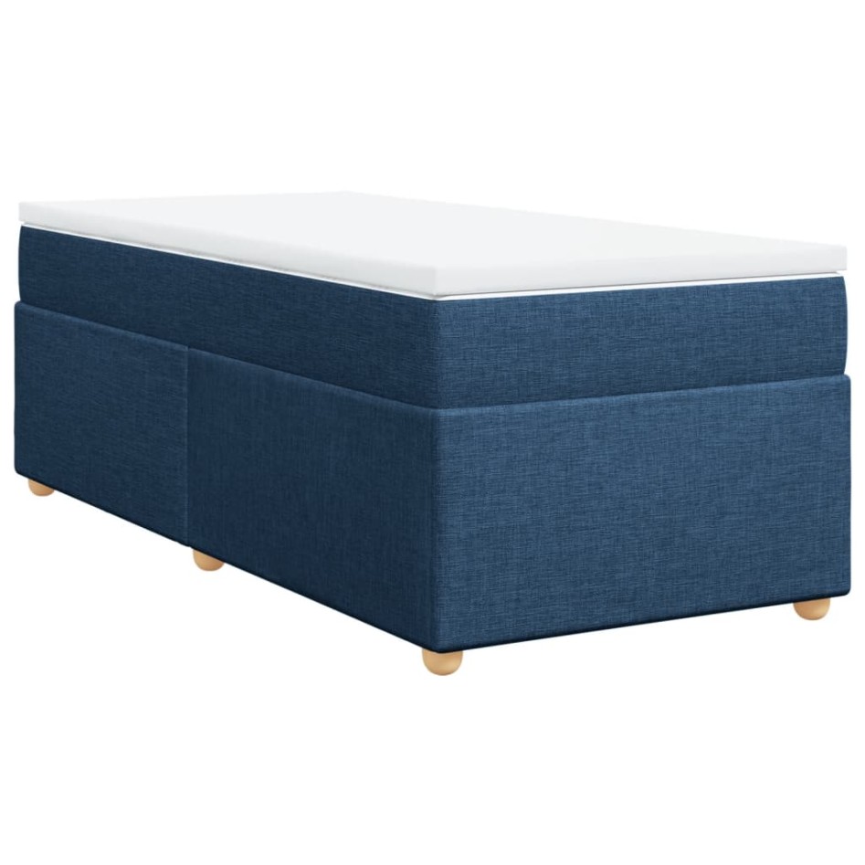 Cama box spring con colchón tela azul 90x200