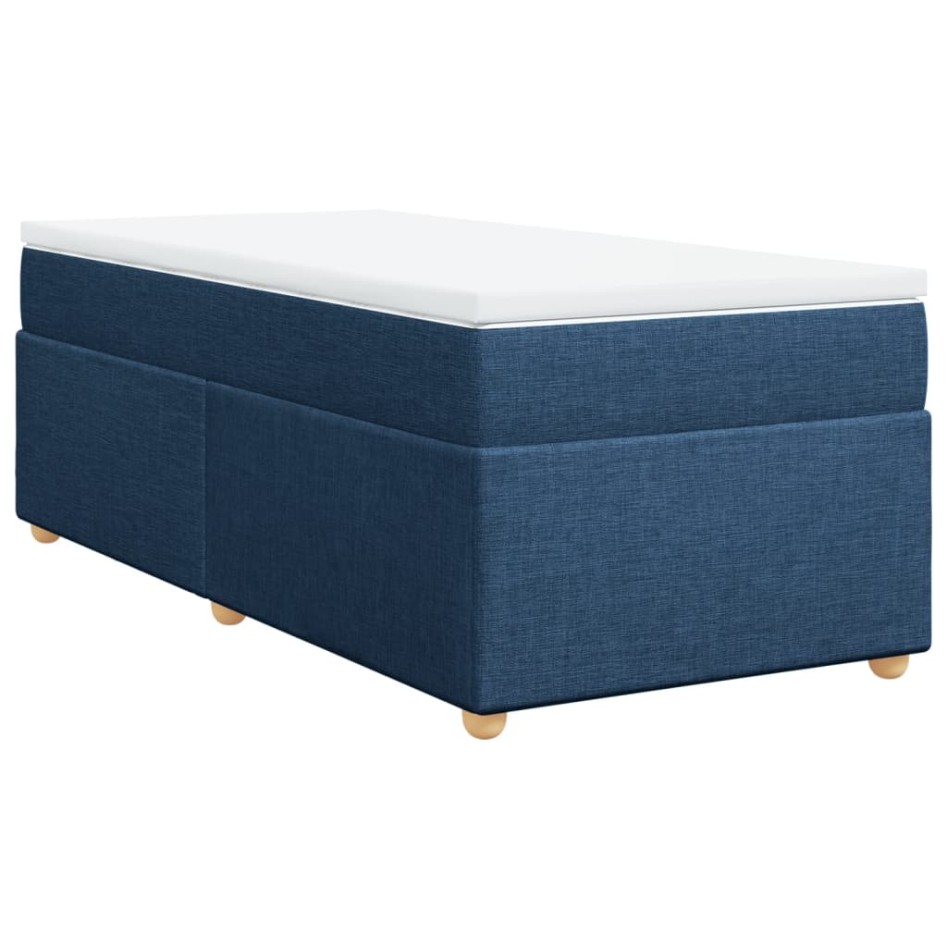 Cama box spring con colchón tela azul 90x200