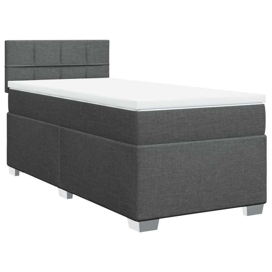 Cama box spring con colchón tela gris oscuro 90x200