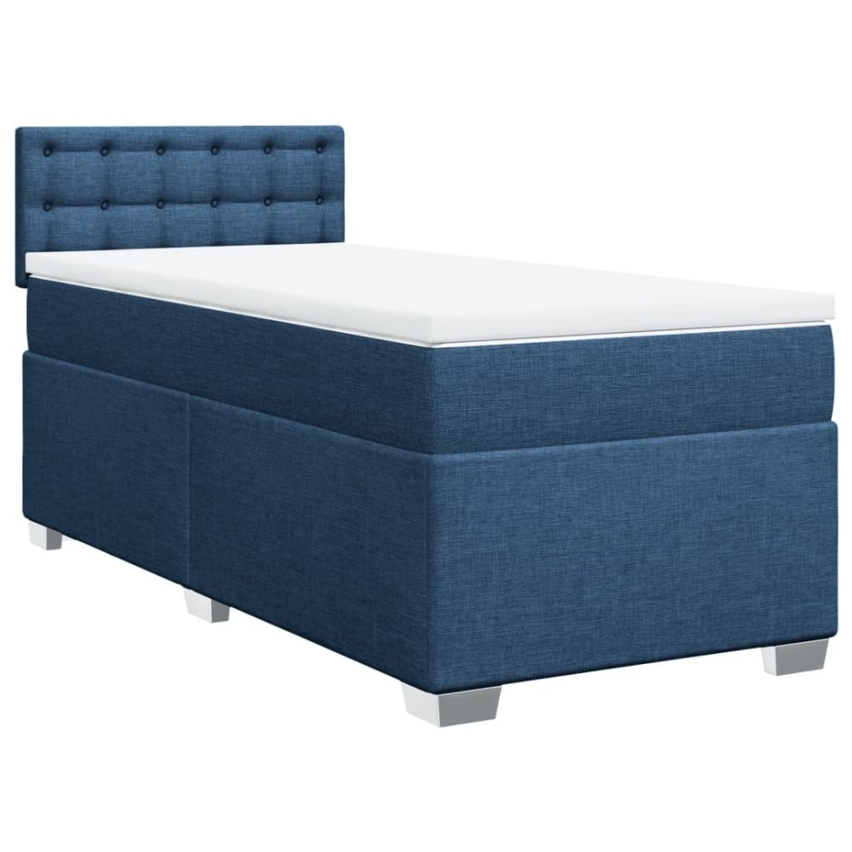Cama box spring con colchón tela azul 90x200