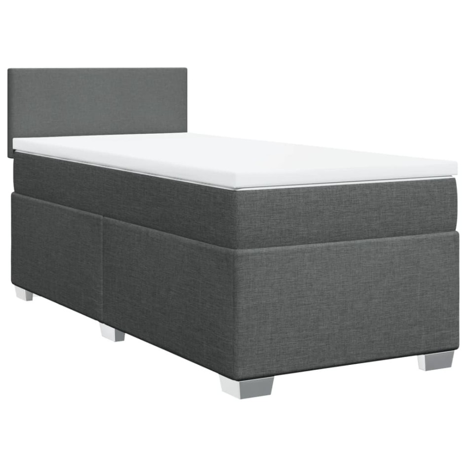 Cama box spring con colchón tela gris oscuro 100x200