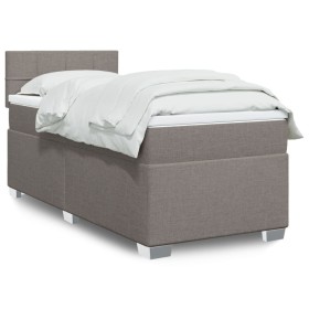 Cama box spring con colchón tela gris taupe 100x200