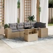 Juego de sofás jardín con cojines 6 pzas ratán sintético beige