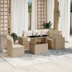 Juego de sofás jardín con cojines 6 pzas ratán sintético beige
