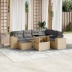 Set de sofás de jardín y cojines 8 piezas ratán sintético beige