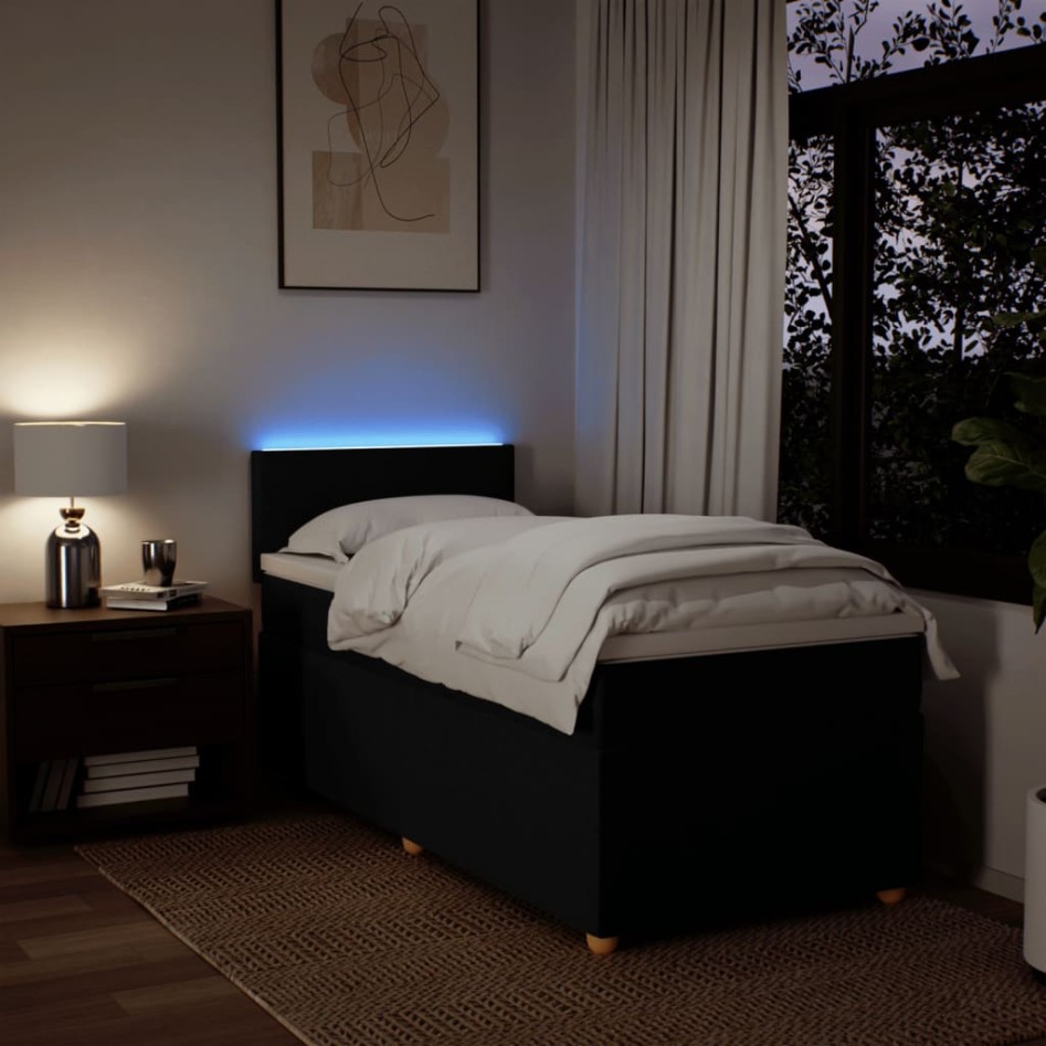 Cama box spring con colchón tela negro 90x190