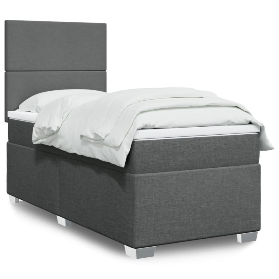 Cama box spring con colchón tela gris oscuro 90x200
