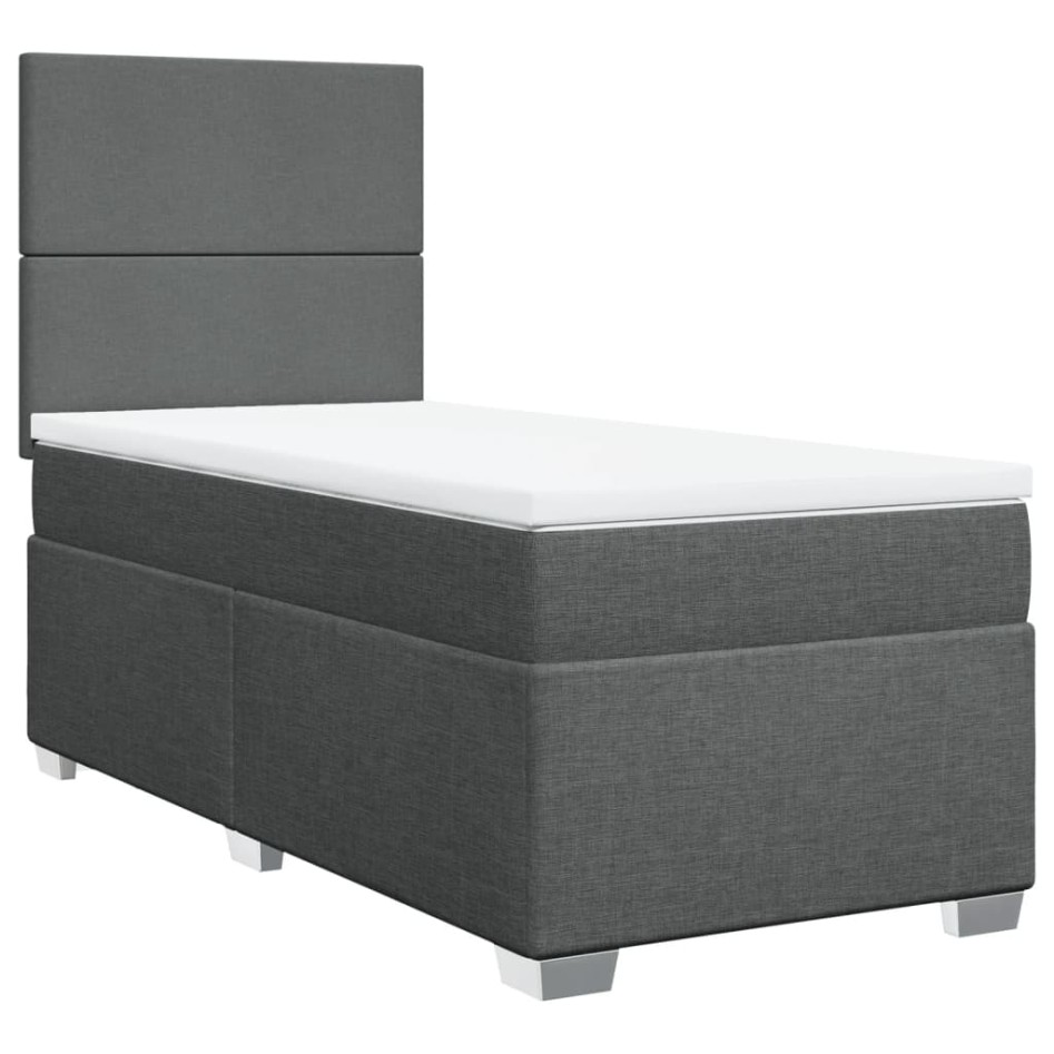 Cama box spring con colchón tela gris oscuro 90x200