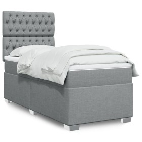 Cama box spring con colchón tela gris claro 90x200