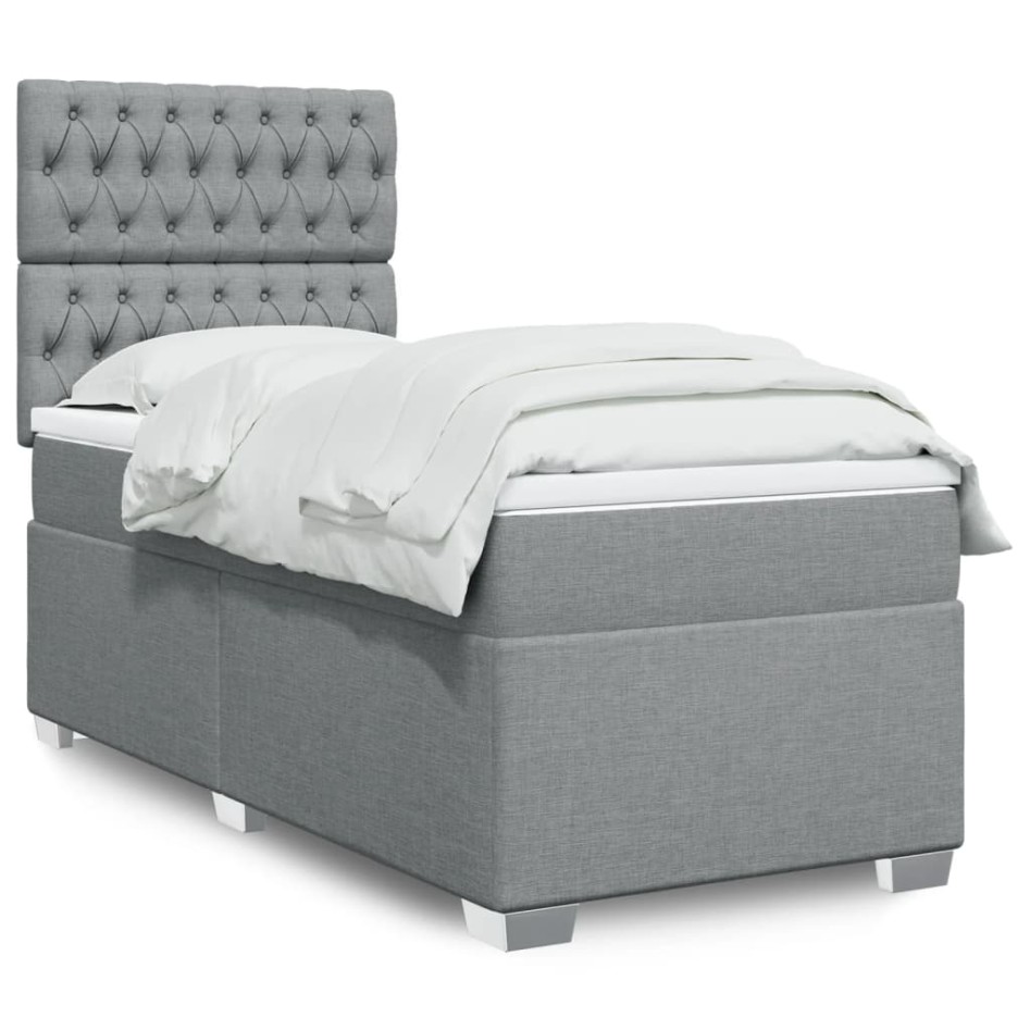 Cama box spring con colchón tela gris claro 90x200