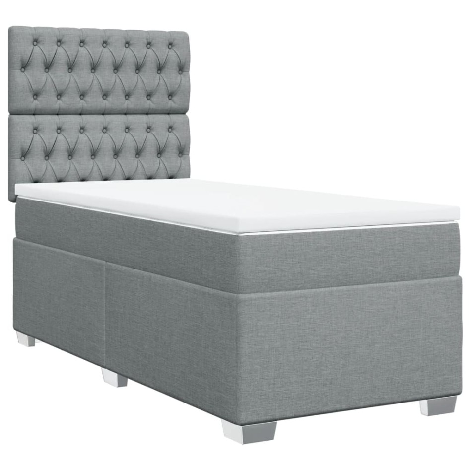 Cama box spring con colchón tela gris claro 90x200