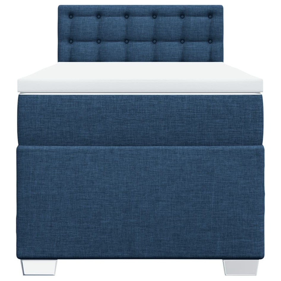 Cama box spring con colchón tela azul 90x200