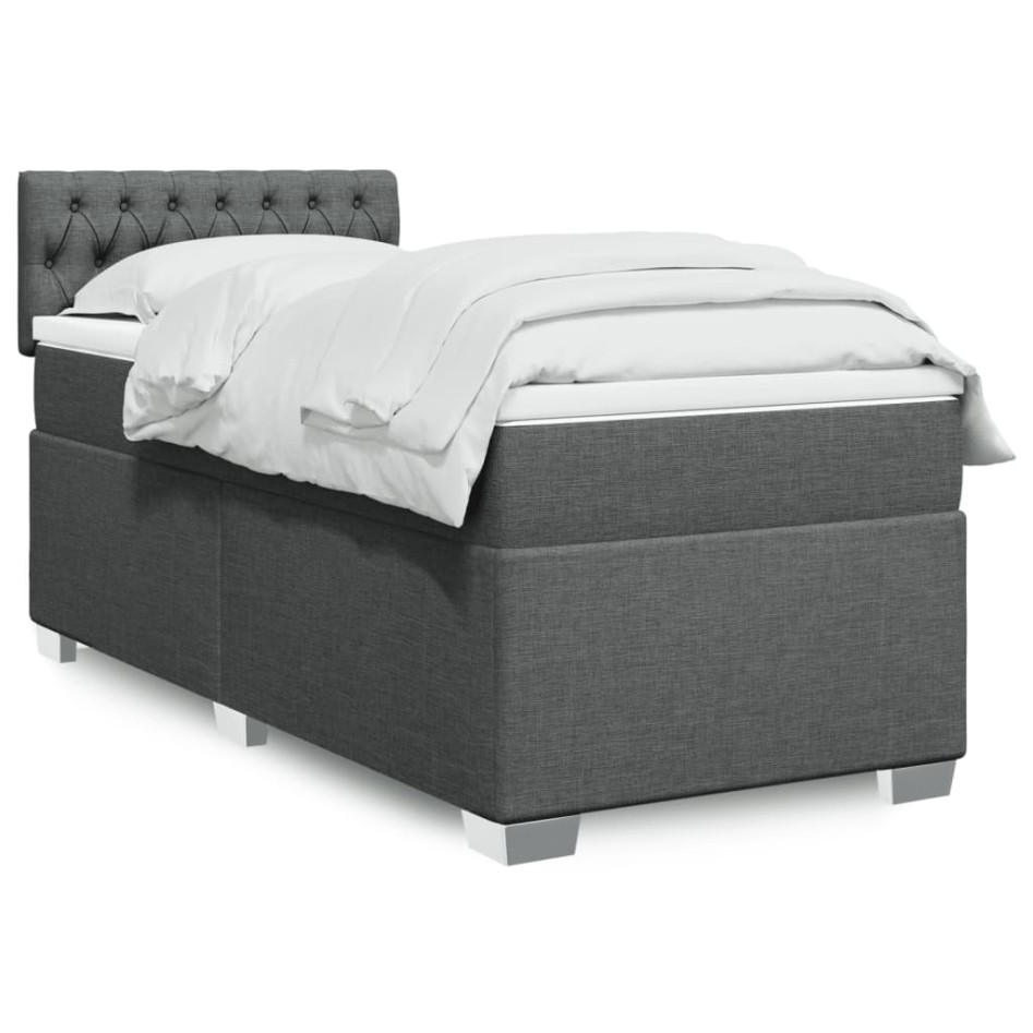 Cama box spring con colchón tela gris oscuro 90x190