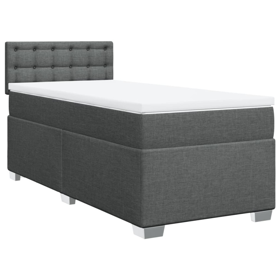 Cama box spring con colchón tela gris oscuro 100x200