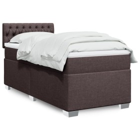Cama box spring con colchón tela marrón oscuro 90x190