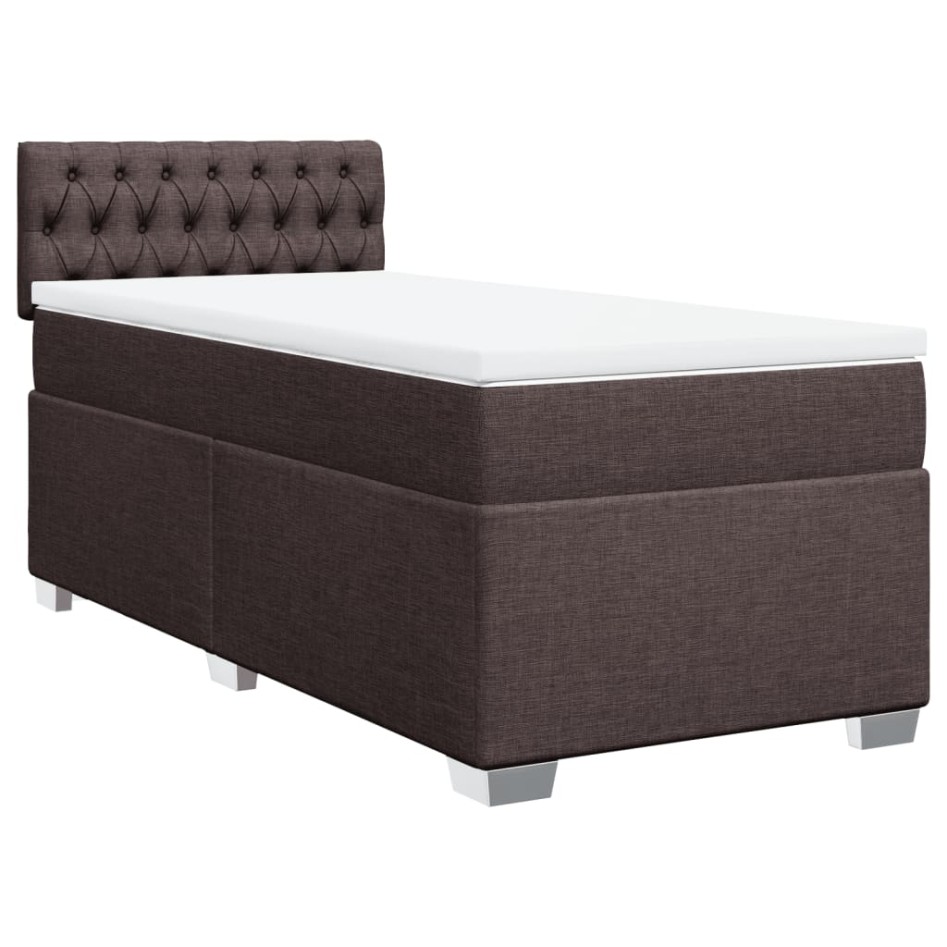 Cama box spring con colchón tela marrón oscuro 90x190
