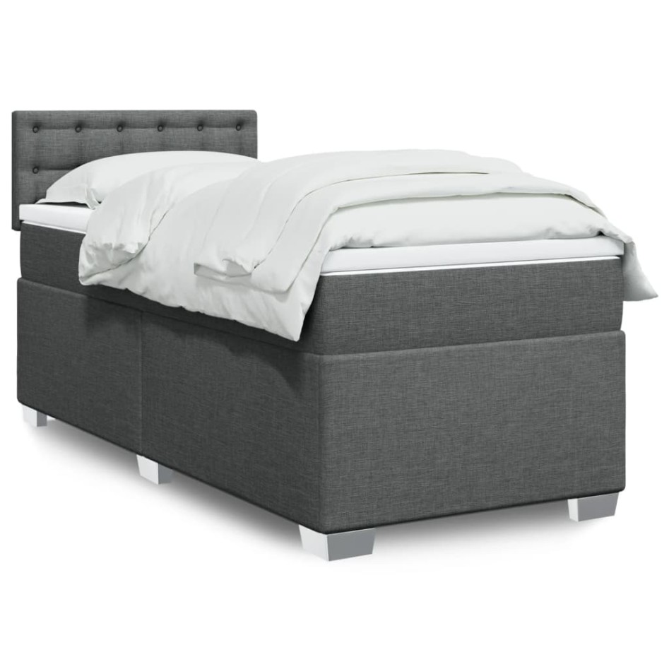 Cama box spring con colchón tela gris oscuro 90x190