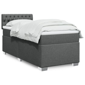 Cama box spring con colchón tela gris oscuro 90x200