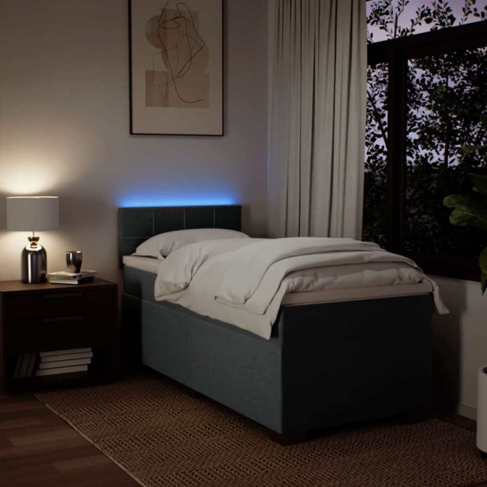 Cama box spring con colchón tela gris oscuro 100x200