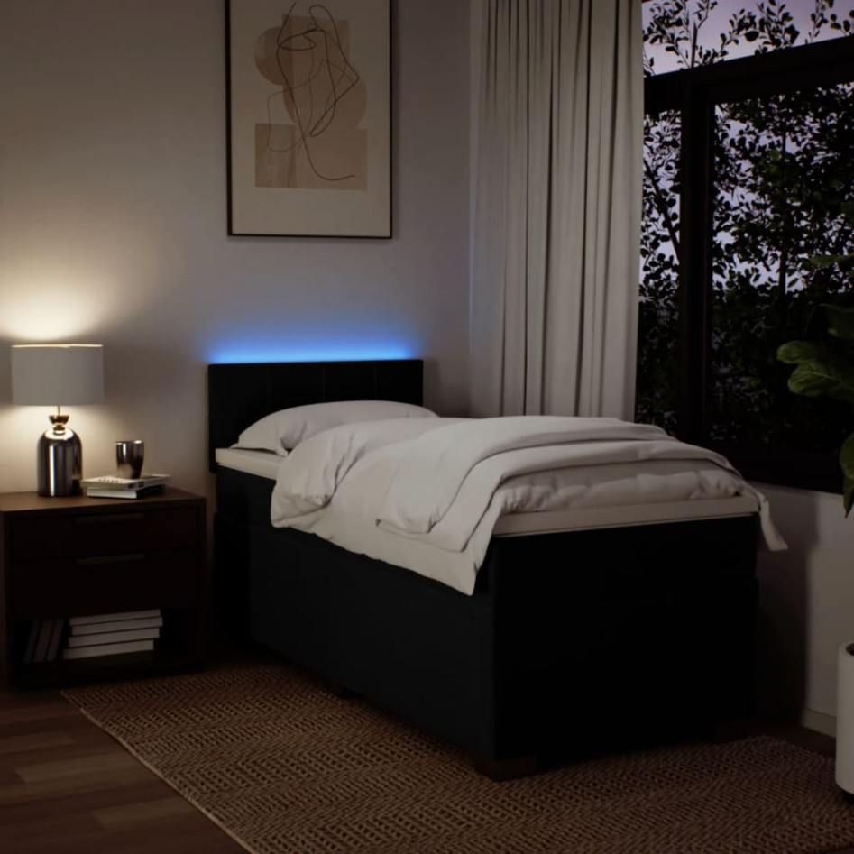 Cama box spring con colchón tela negro 90x190