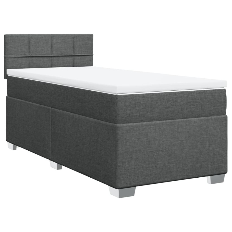 Cama box spring con colchón tela gris oscuro 90x200