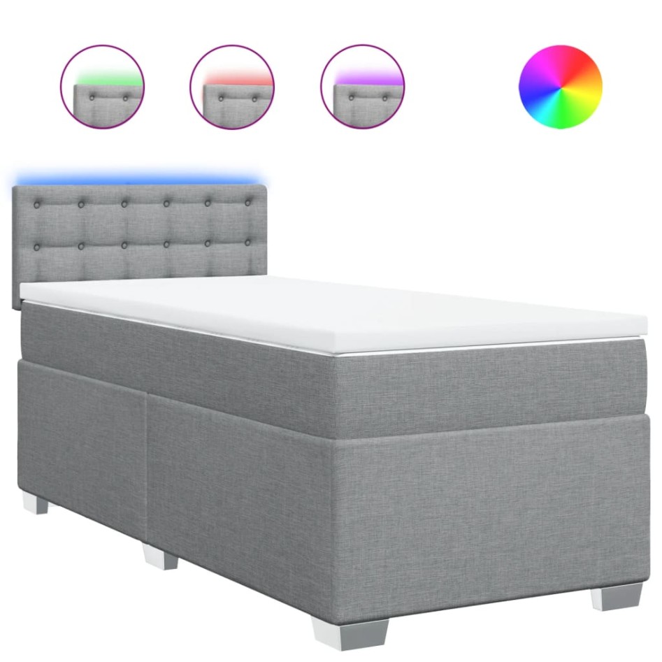 Cama box spring con colchón tela gris claro 90x200