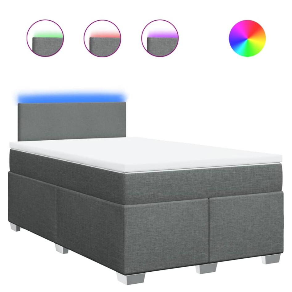 Cama box spring con colchón tela gris oscuro 120x200