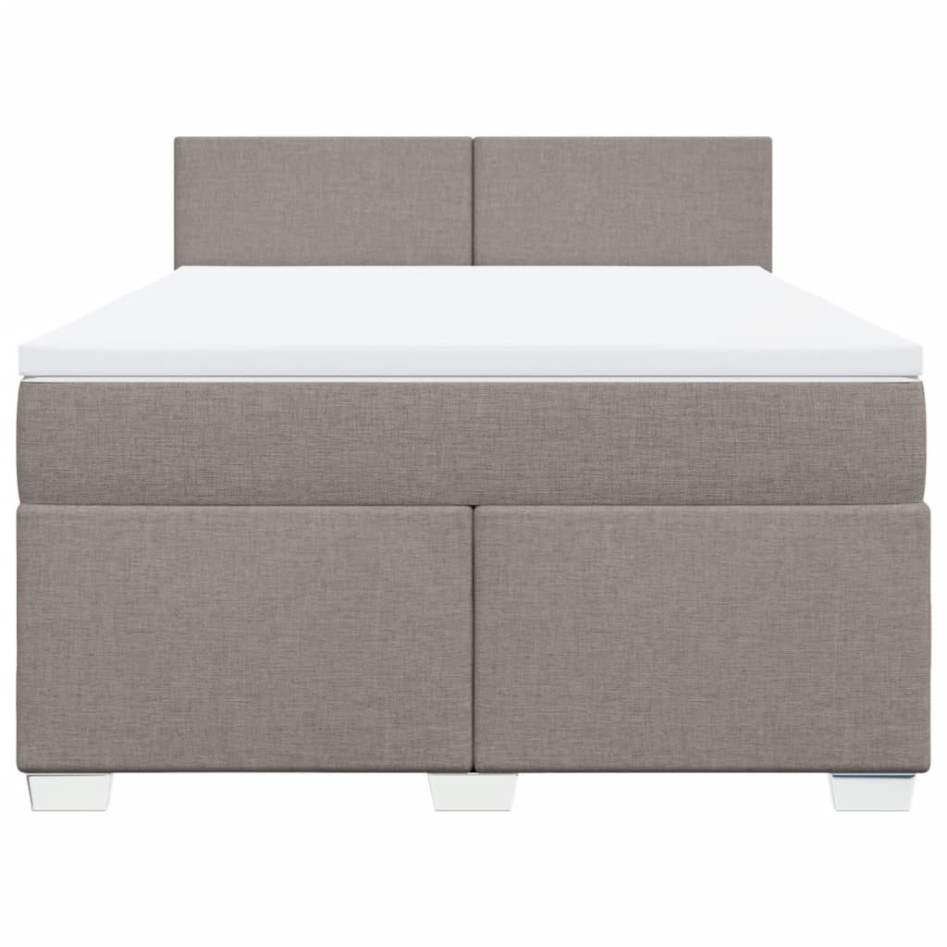 Cama box spring con colchón tela gris taupe 140x190