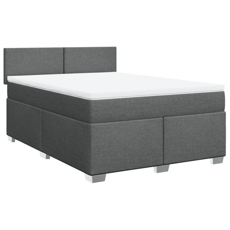 Cama box spring con colchón tela gris oscuro 160x200