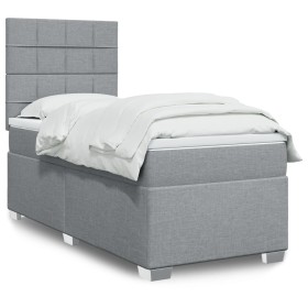 Cama box spring con colchón tela gris claro 100x200