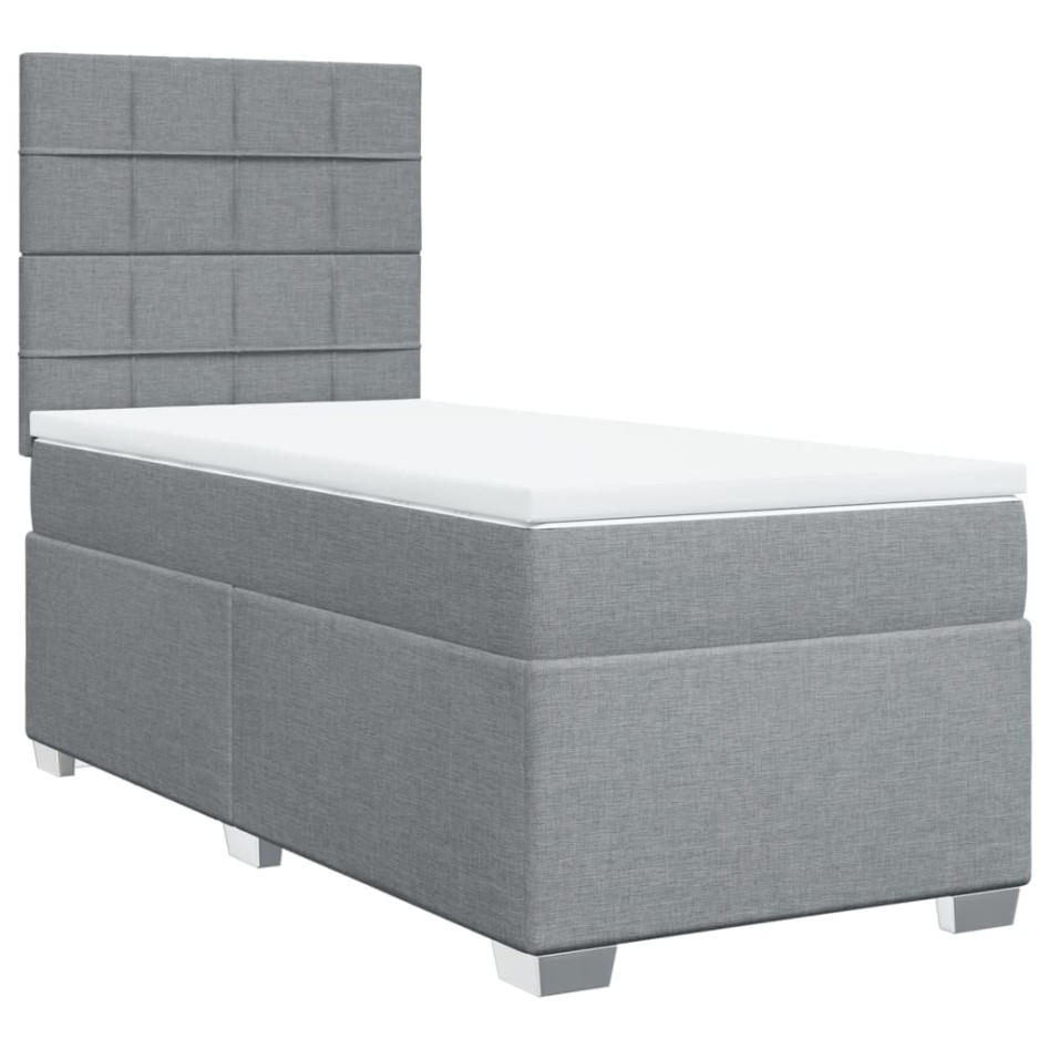 Cama box spring con colchón tela gris claro 100x200