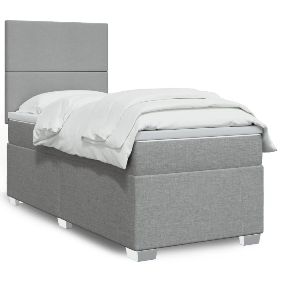 Cama box spring con colchón tela gris claro 100x200