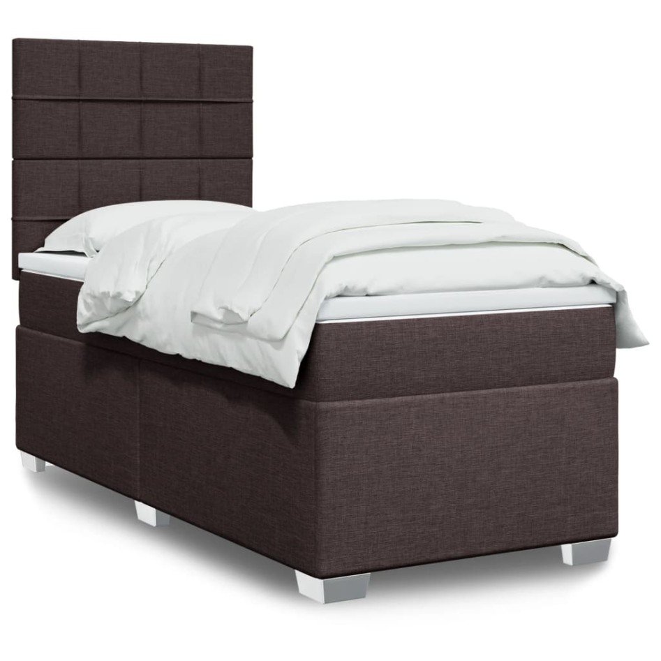 Cama box spring con colchón tela marrón oscuro 90x190