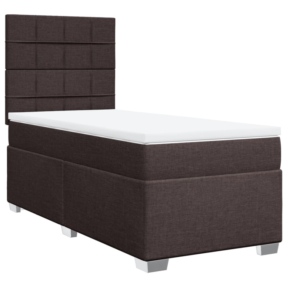 Cama box spring con colchón tela marrón oscuro 90x190