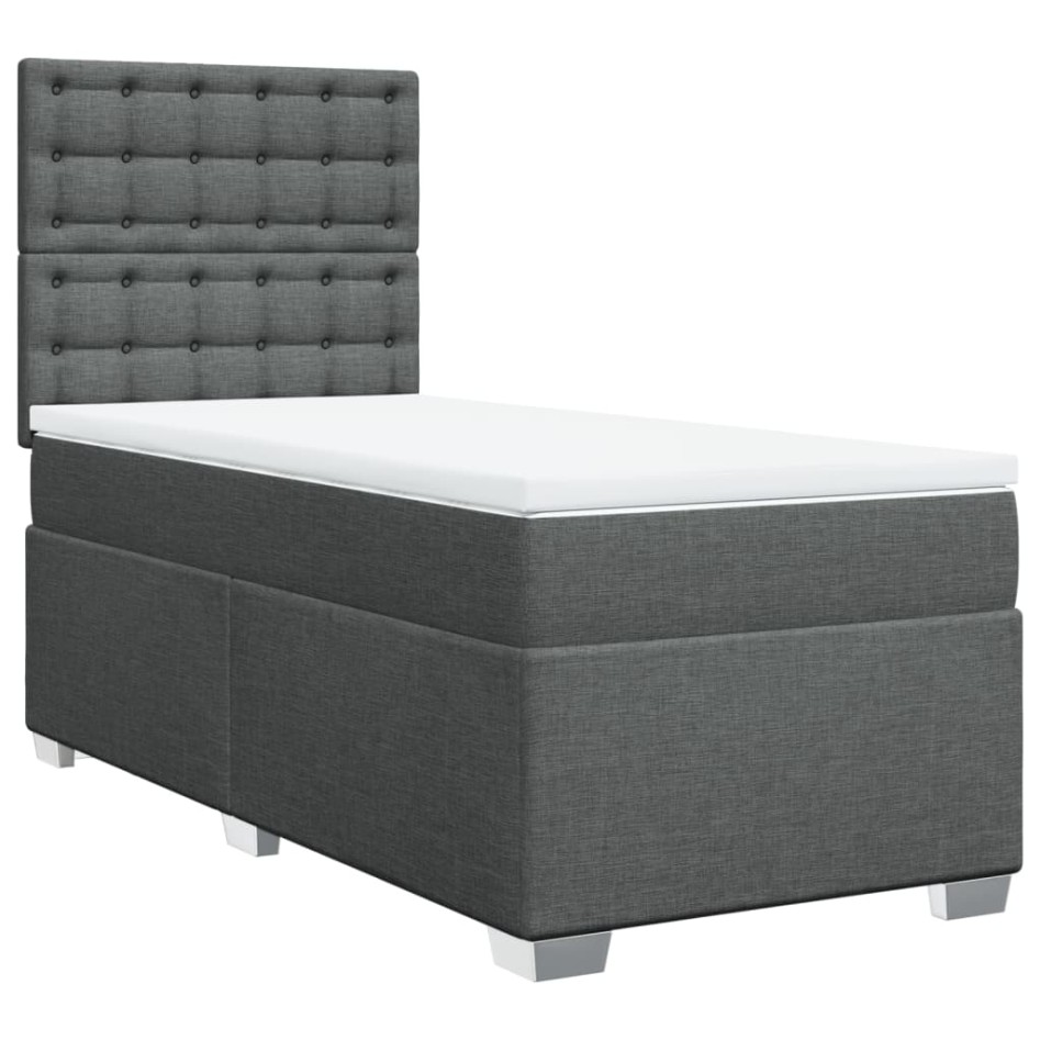 Cama box spring con colchón tela gris oscuro 100x200