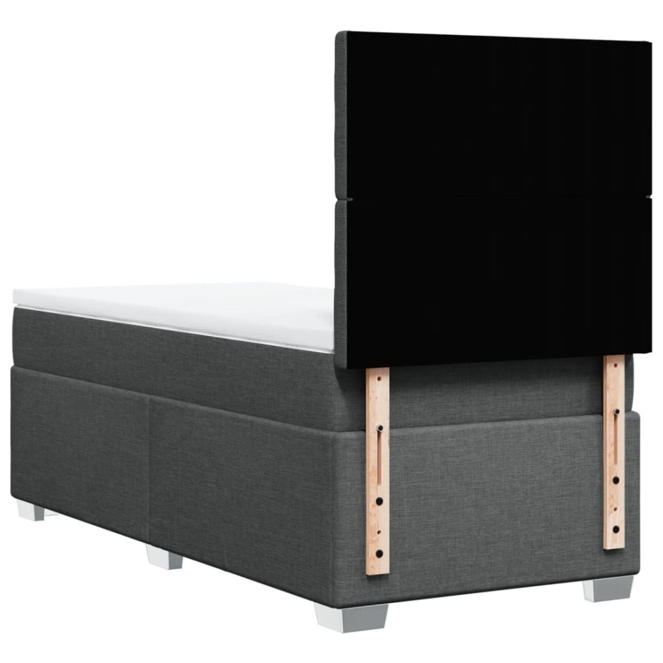 Cama box spring con colchón tela gris oscuro 100x200