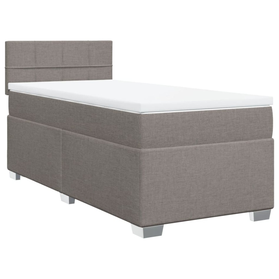 Cama box spring con colchón tela gris taupe 90x190
