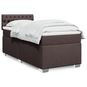 Cama box spring con colchón tela marrón oscuro 90x190