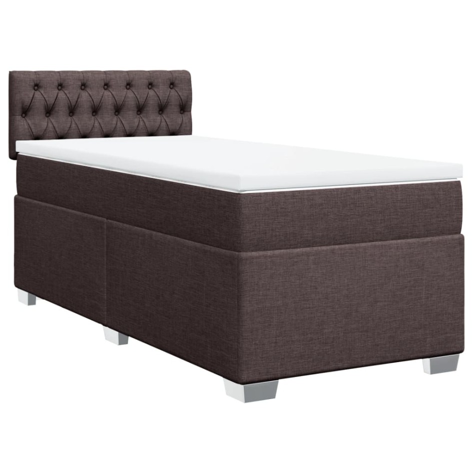 Cama box spring con colchón tela marrón oscuro 90x190
