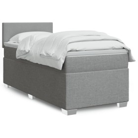 Cama box spring con colchón tela gris claro 90x200