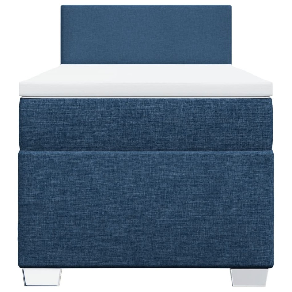 Cama box spring con colchón tela azul 90x200