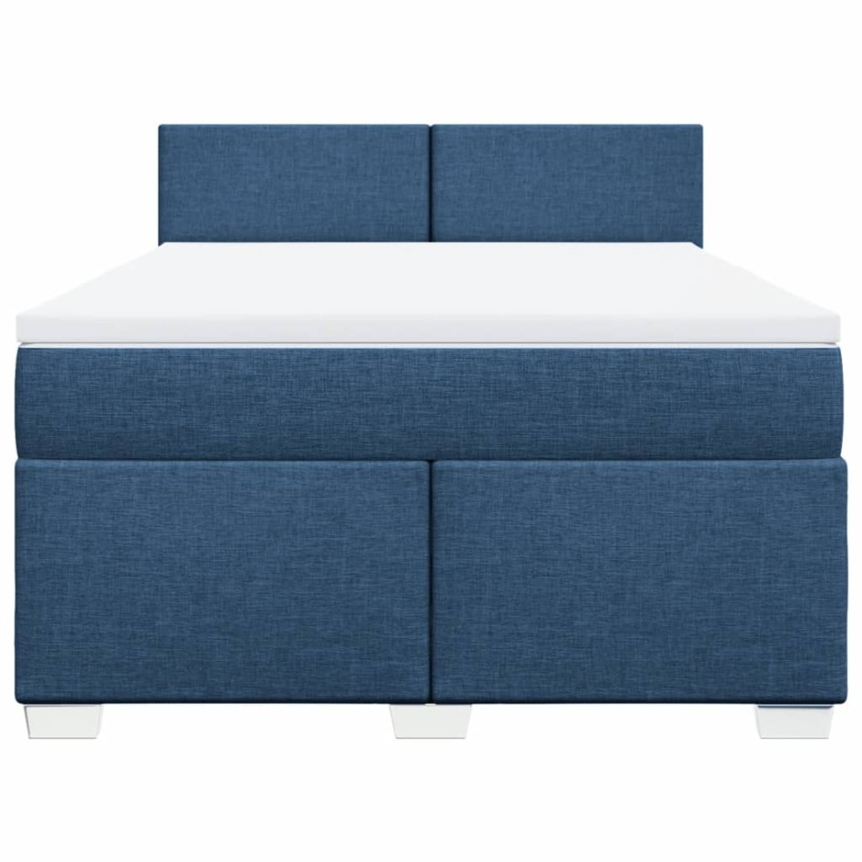 Cama box spring con colchón tela azul 140x200